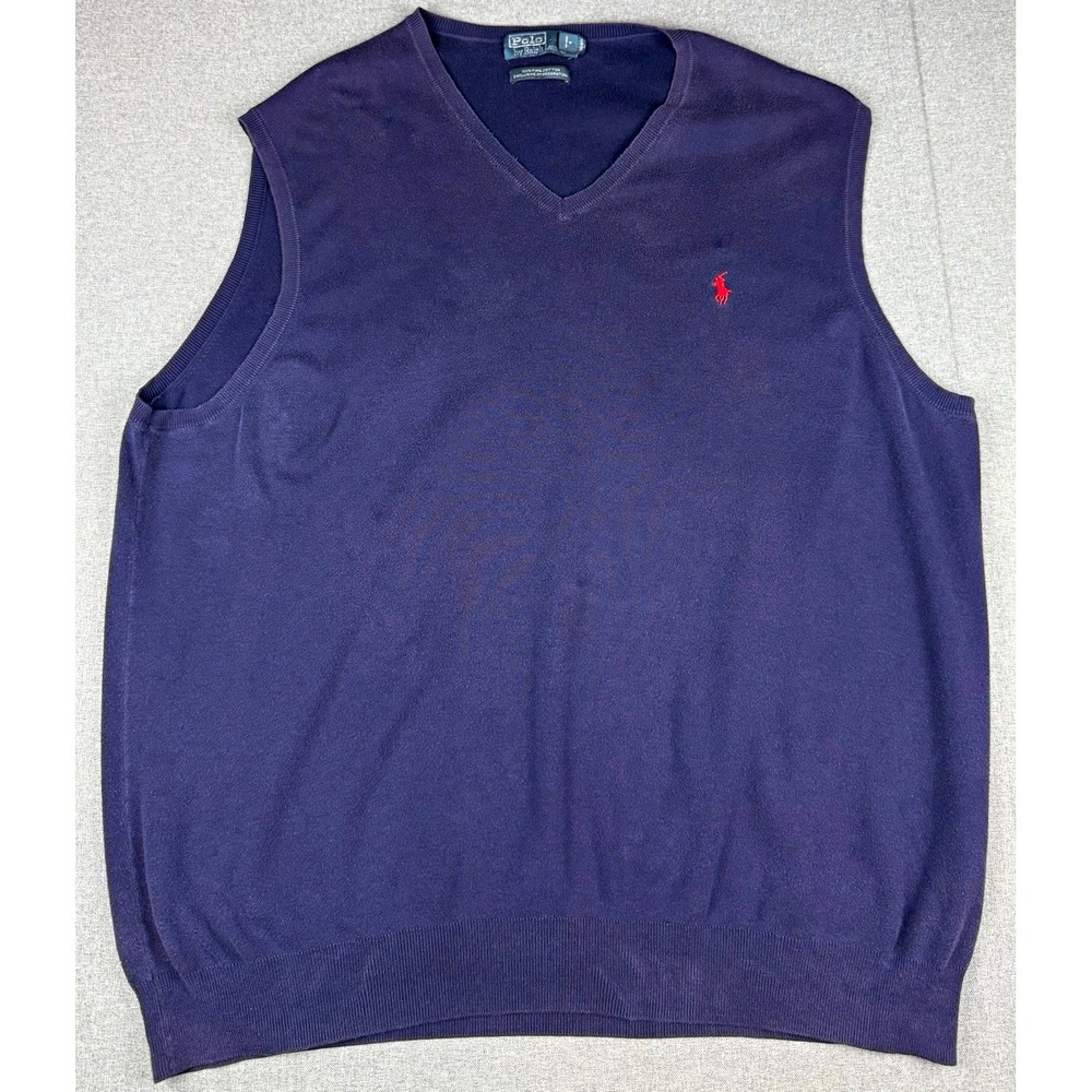 Polo Ralph Lauren Mens 2XL Sweater Vest Navy Pima Cotton V Neck Pony XXL